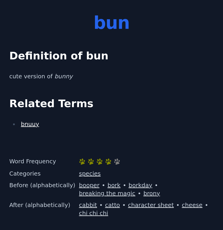 Definition of bun
 cute version of bunny
 Related Terms
 bnuuy