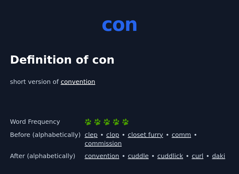 Definition of con
 short version of convention