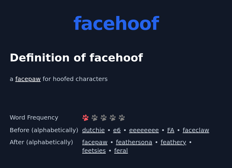 Definition of facehoof
 a facepaw for hoofed characters