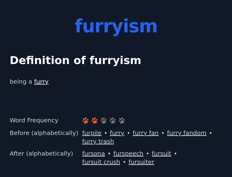 Definition of furryism
 being a furry