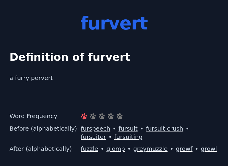 Definition of furvert
 a furry pervert