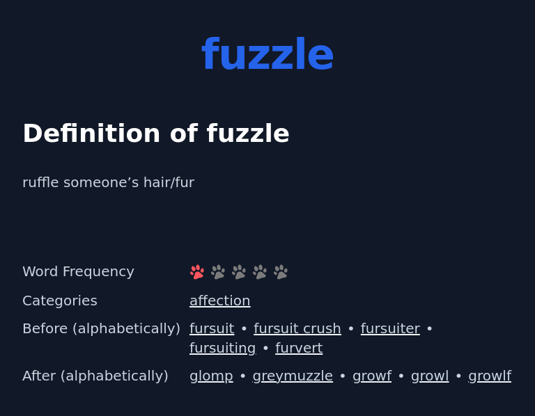 Definition of fuzzle
 ruffle someone’s hair/fur