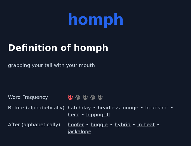 Definition of homph
 grabbing your tail with your mouth