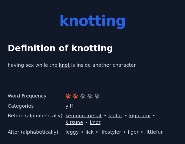 Definition of knotting
 having sex while the knot is inside another character