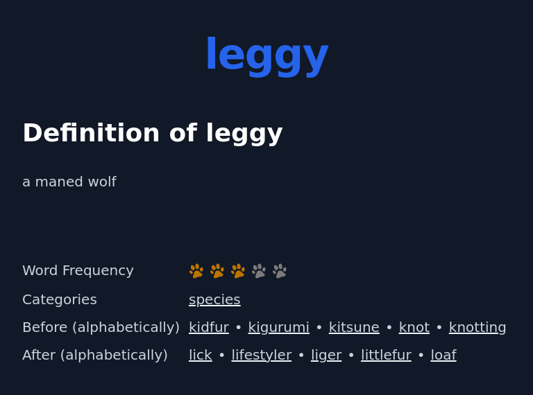 Definition of leggy
 a maned wolf