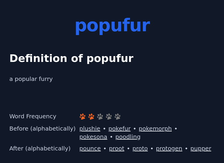 Definition of popufur
 a popular furry