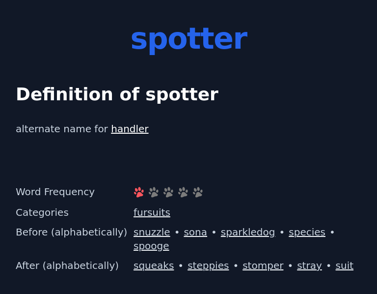 Definition of spotter
 alternate name for handler