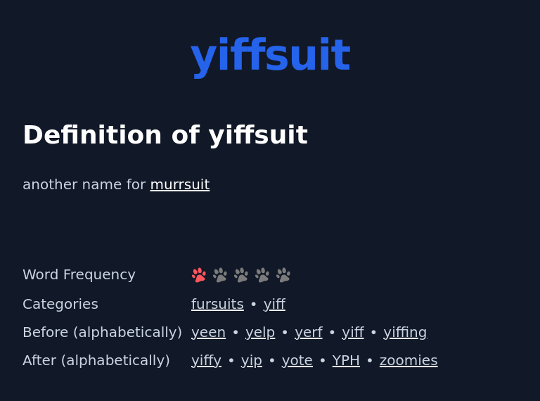Definition of yiffsuit
 another name for murrsuit